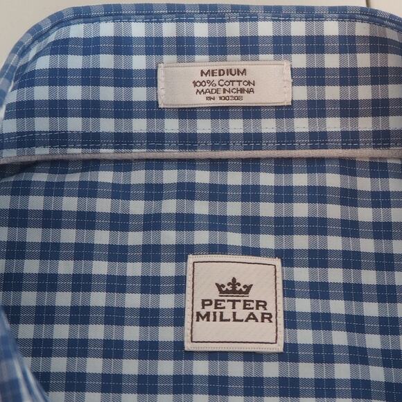 Peter Millar Crown Cotton Blue Plaid Long Sleeve Button Down Shirt Mens Medium - Picture 4 of 9